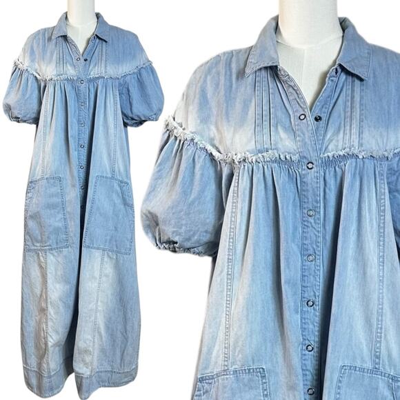 Free People Western Bohemian Prairie On The Road Denim Maxi Dress Size Small - Picture 8 of 15